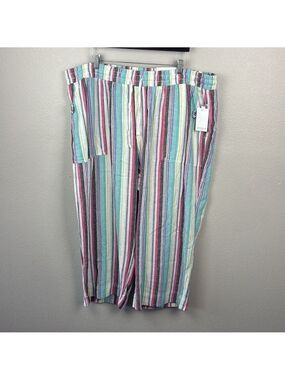 Westbound The Island Crop Pants Linen Straight Leg Stripes Cargo Pockets 3X NEW